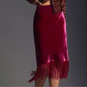 Anthropologie Fringed Velvet Skirt